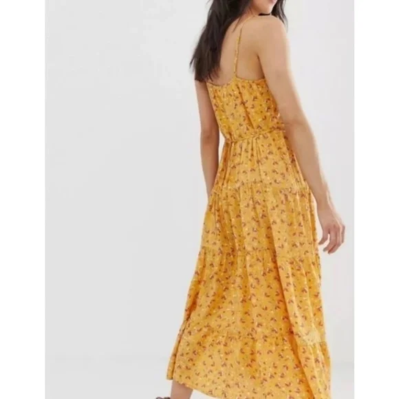Band of Gypsies Yellow Button Front Tiered Vneck Floral Print Maxi Dress XS - Picture 1 of 5